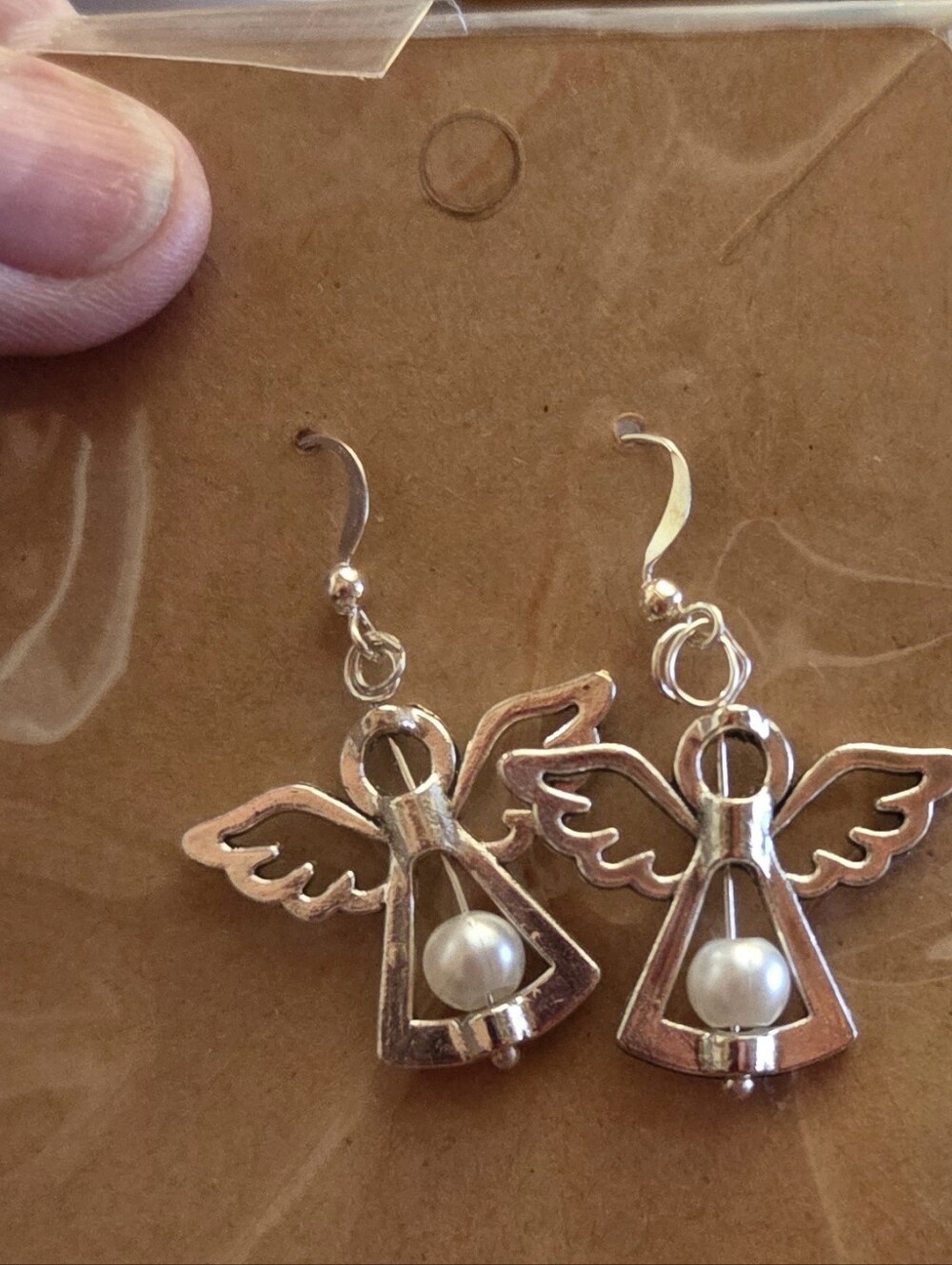 Silver-Tone Angel Drop Earrings with Pearl Accent - Women Jewelry